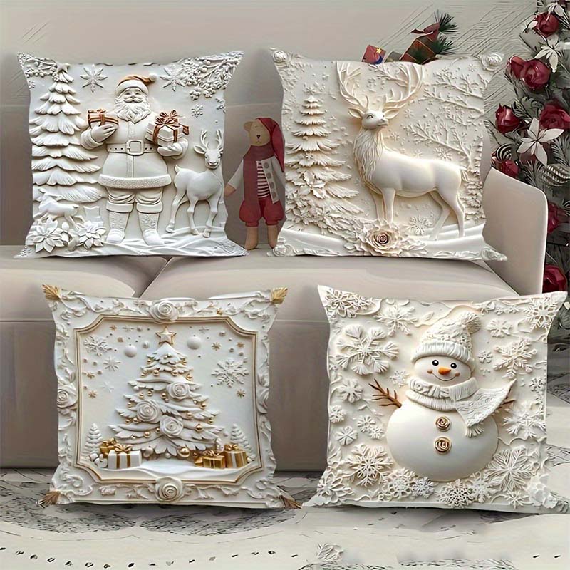 Jasmijn Kerstkussenhoezen Set van 4 – Feestelijke Kerstdecoratie