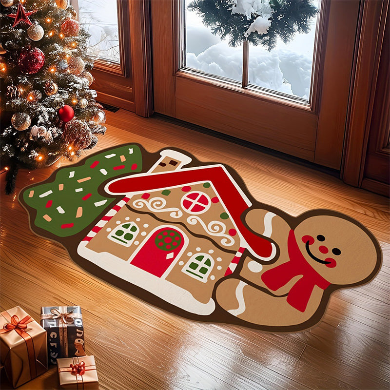 Koekjesfeest – Kerst deurmat met gingerbread-ontwerp, 56 x 106 cm