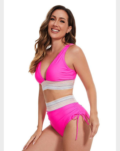 Vormgevende High Waist Bikini Set met Kleurblok Design