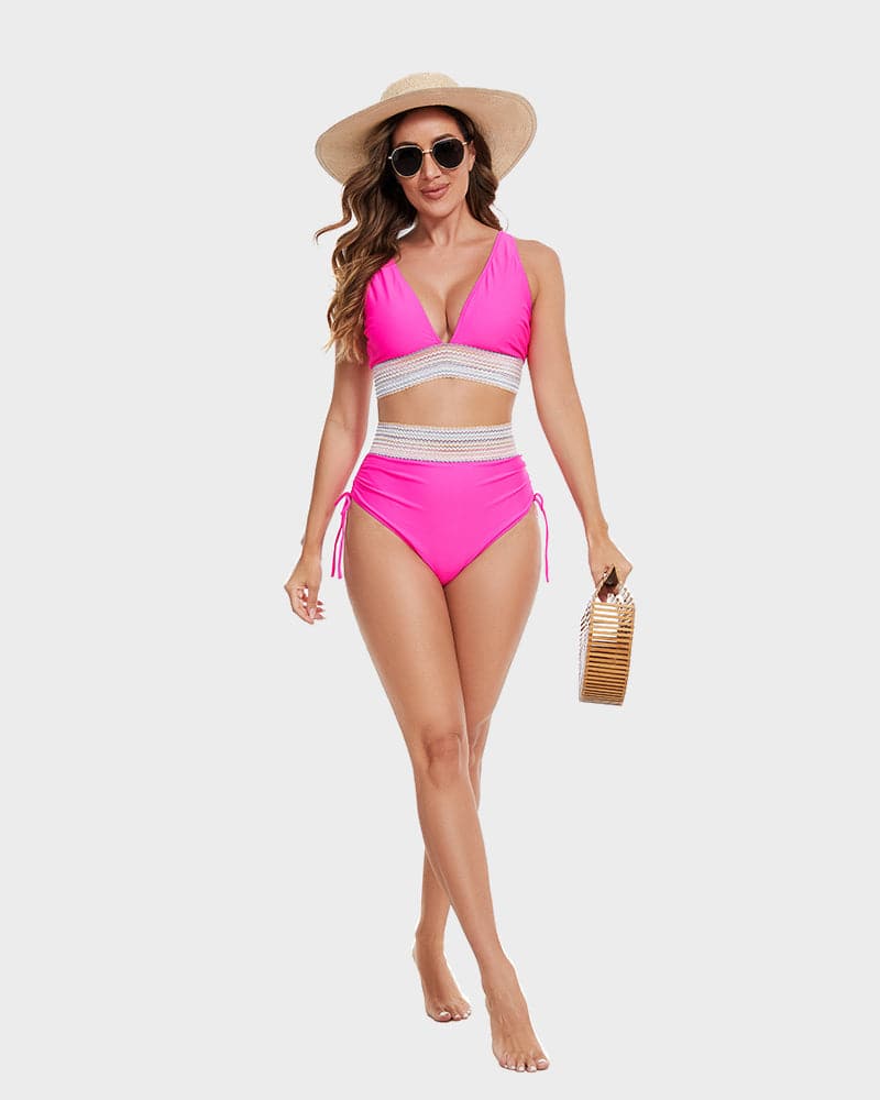 Vormgevende High Waist Bikini Set met Kleurblok Design