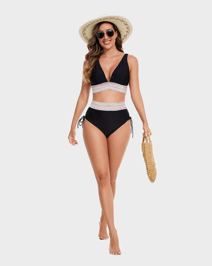 Vormgevende High Waist Bikini Set met Kleurblok Design