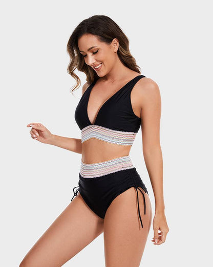 Vormgevende High Waist Bikini Set met Kleurblok Design