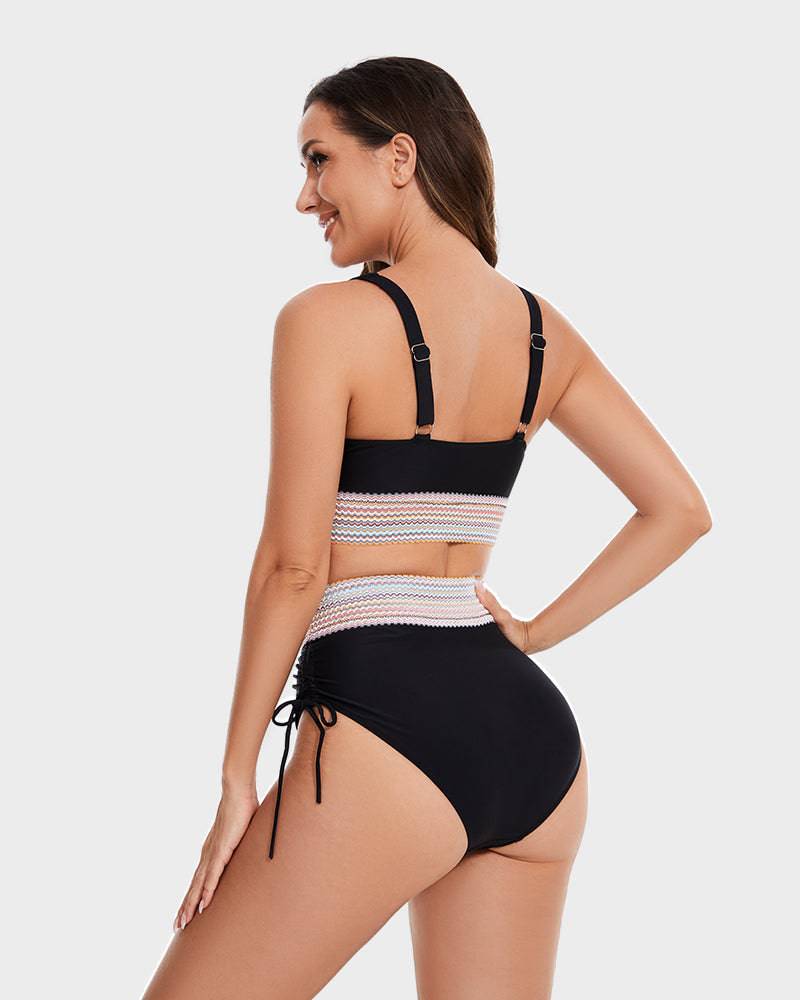 Vormgevende High Waist Bikini Set met Kleurblok Design