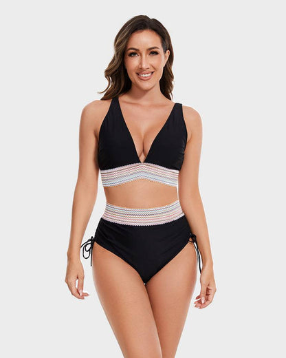 Vormgevende High Waist Bikini Set met Kleurblok Design