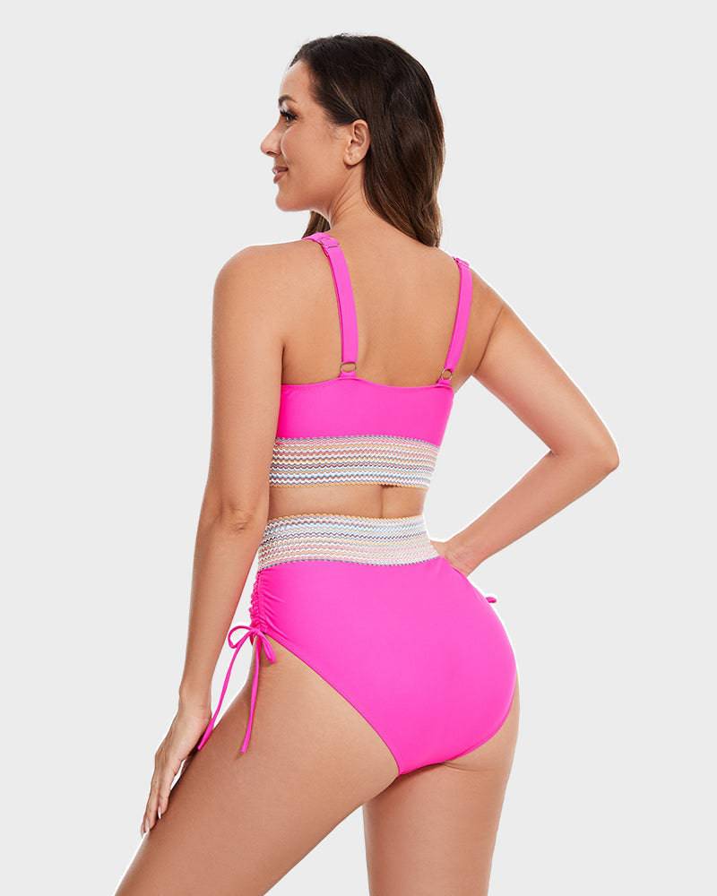 Vormgevende High Waist Bikini Set met Kleurblok Design