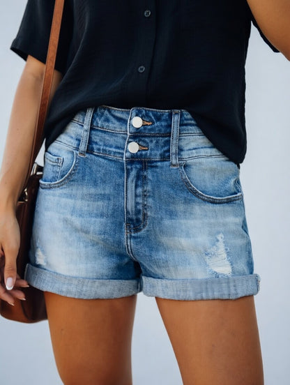 Ravina Ripped Denim Shorts Dames Met Oprolzoom Zomer