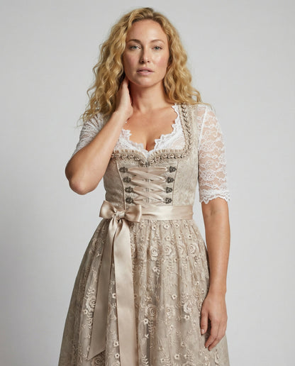 AlpenBloem Dames Dirndl Jurk met Kanten Blouse en Schort