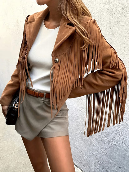Luna Franjejack Dames – Suède-look Western Jas met Franjes