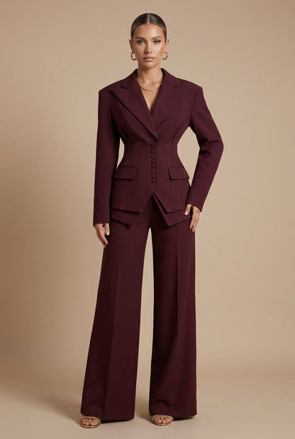Elara Dames Pakset – Getailleerde Blazer en Wijde Broek