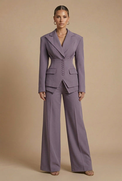 Elara Dames Pakset – Getailleerde Blazer en Wijde Broek