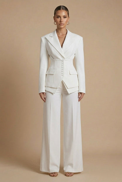 Elara Dames Pakset – Getailleerde Blazer en Wijde Broek