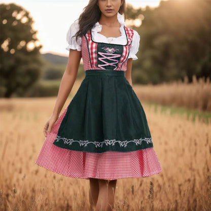 Fien Dames Geruite Oktoberfest Dirndl met Schort