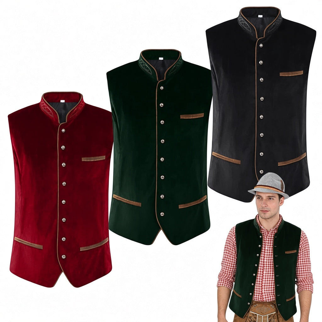 Klassiek Heren Gilet met Geborduurde Kraag en Decoratieve Knopen