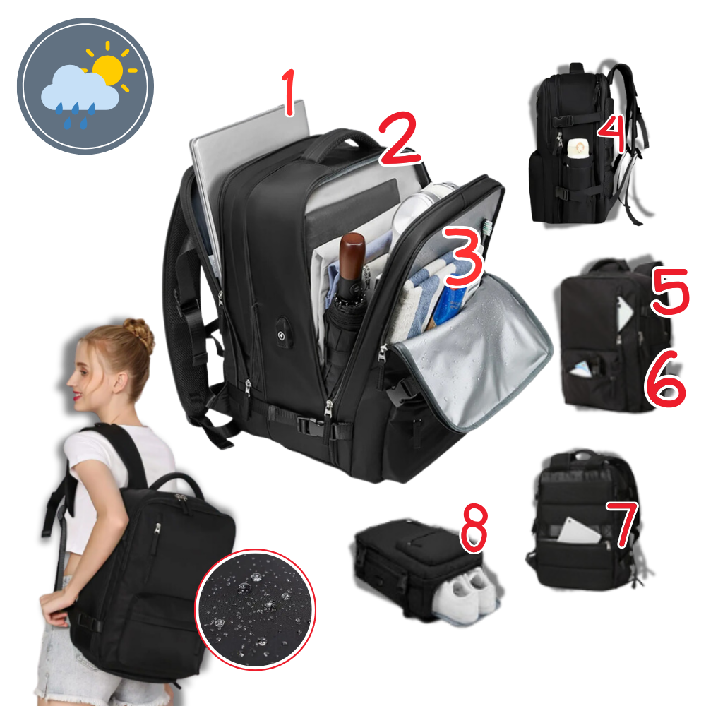 Waterdichte Reisrugzak 35L met USB-poort en Schoenenvak