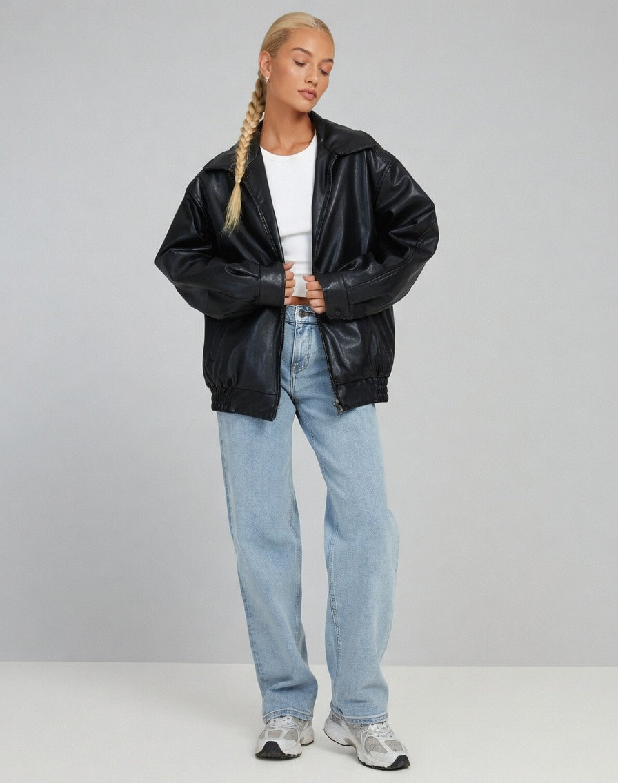 Oversized Kunstleren Damesjas Casual Warm Herfst Winter