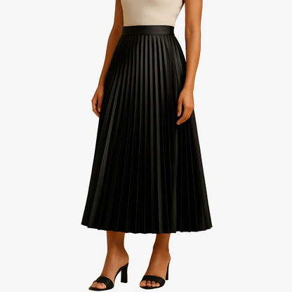 Dames Plissé Midirok met Hoge Taille en Glanzende Afwerking
