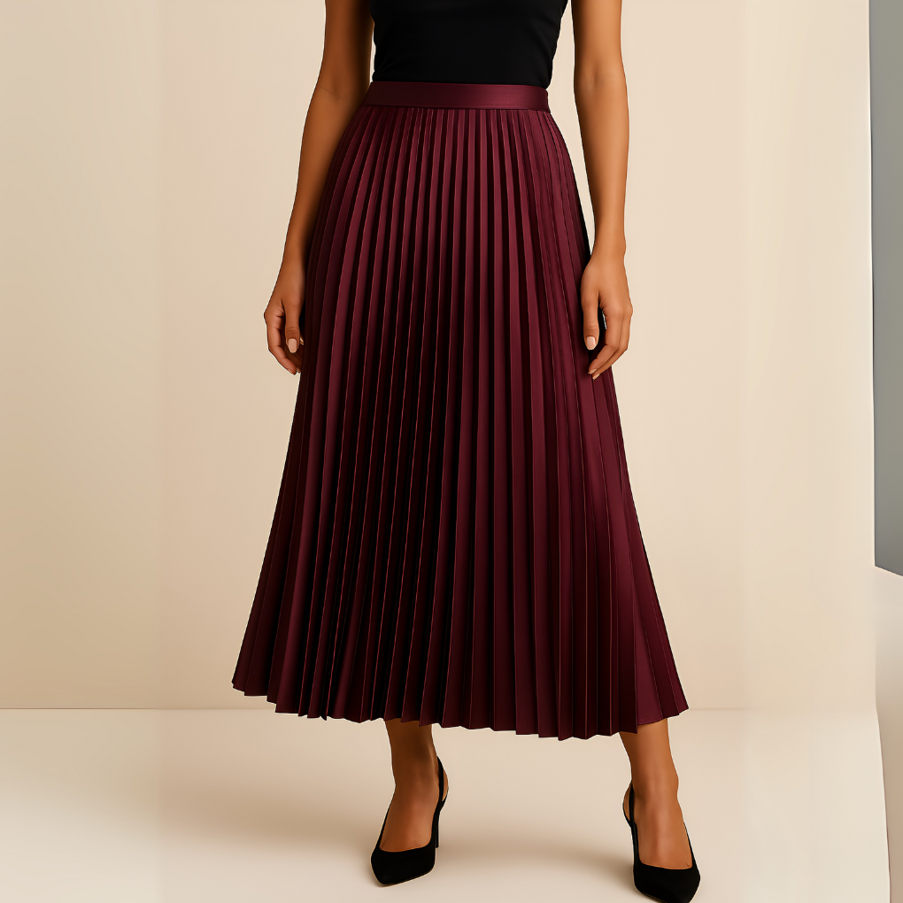 Dames Plissé Midirok met Hoge Taille en Glanzende Afwerking
