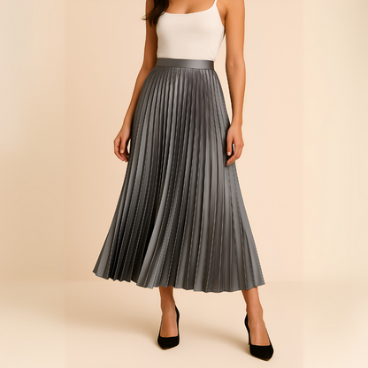 Dames Plissé Midirok met Hoge Taille en Glanzende Afwerking
