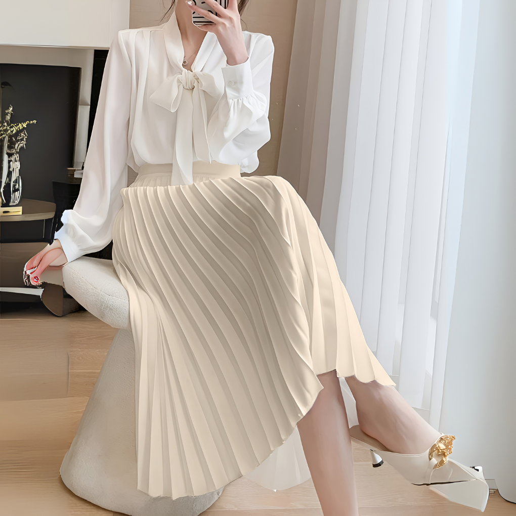 Dames Plissé Midirok met Hoge Taille en Glanzende Afwerking
