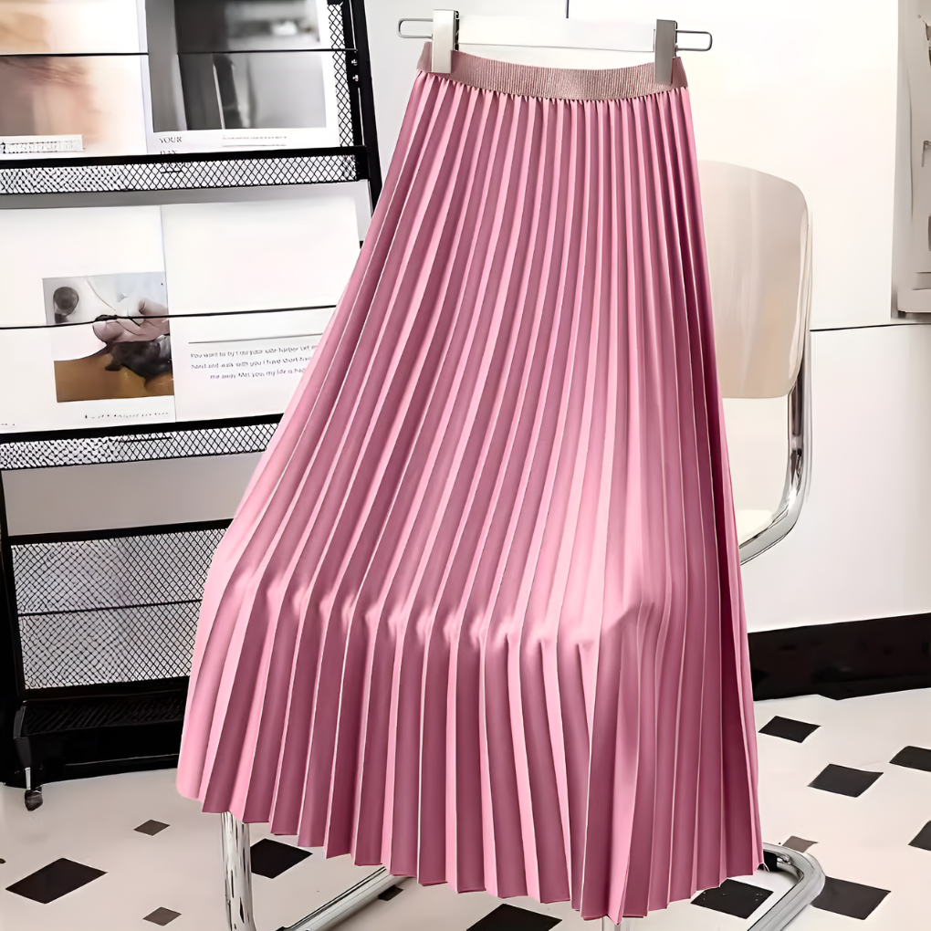 Dames Plissé Midirok met Hoge Taille en Glanzende Afwerking