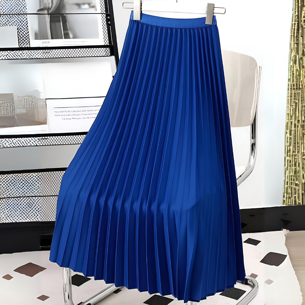 Dames Plissé Midirok met Hoge Taille en Glanzende Afwerking