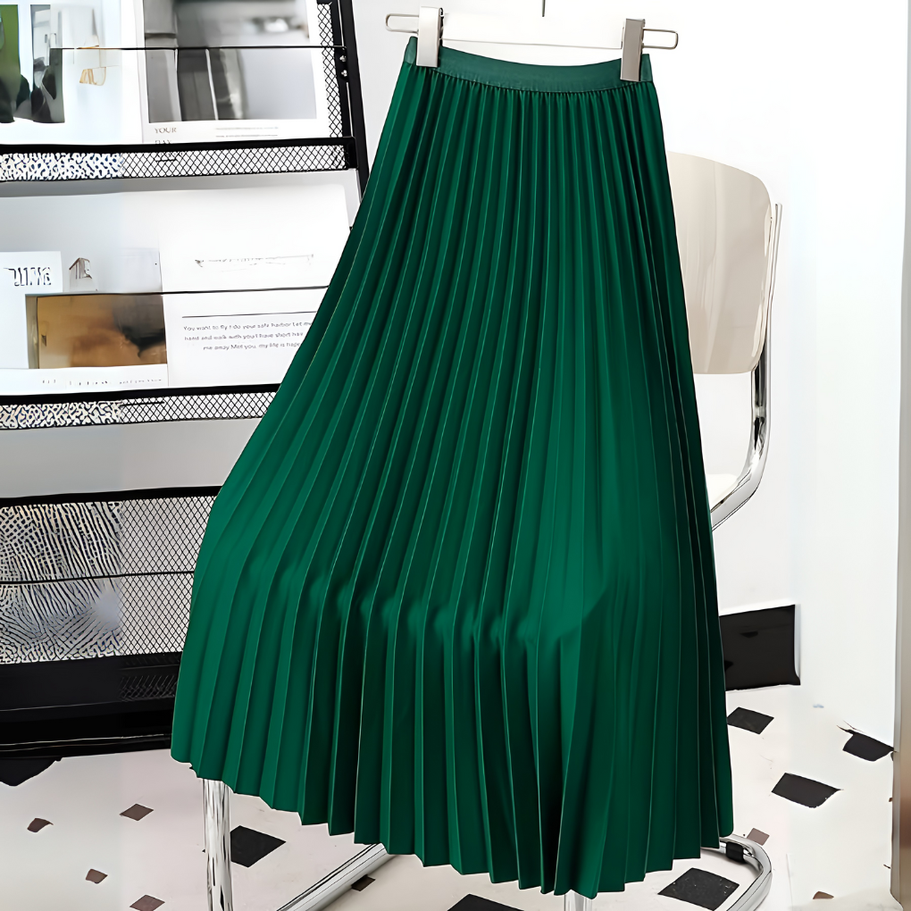 Dames Plissé Midirok met Hoge Taille en Glanzende Afwerking