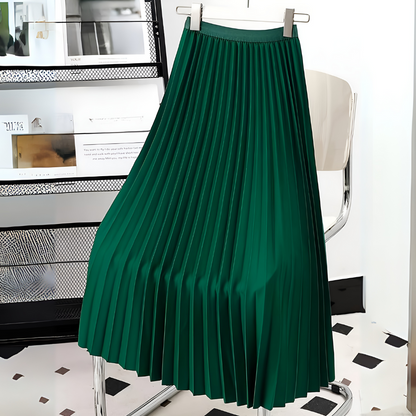 Dames Plissé Midirok met Hoge Taille en Glanzende Afwerking