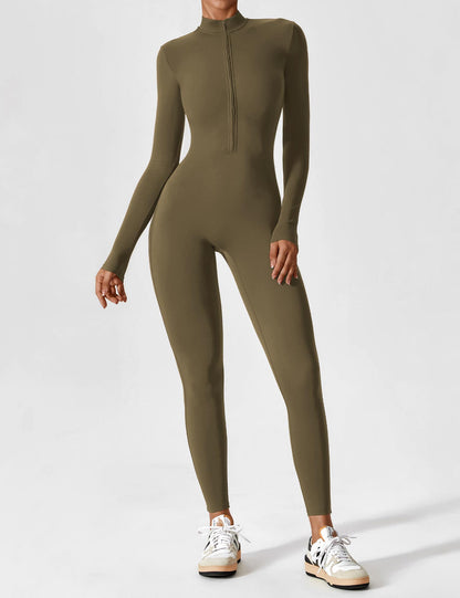Lina Dames Naadloze Bodysuit met Rits voor Sport en Vrije Tijd
