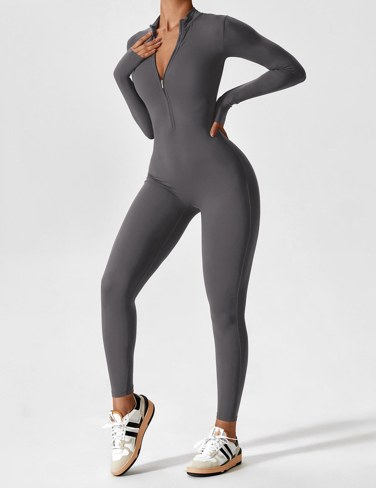 Lina Dames Naadloze Bodysuit met Rits voor Sport en Vrije Tijd