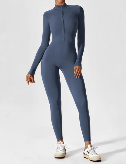 Lina Dames Naadloze Bodysuit met Rits voor Sport en Vrije Tijd