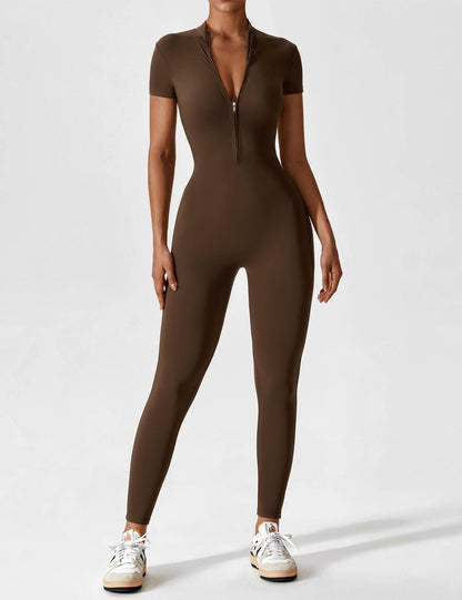 Lina Dames Naadloze Bodysuit met Rits voor Sport en Vrije Tijd