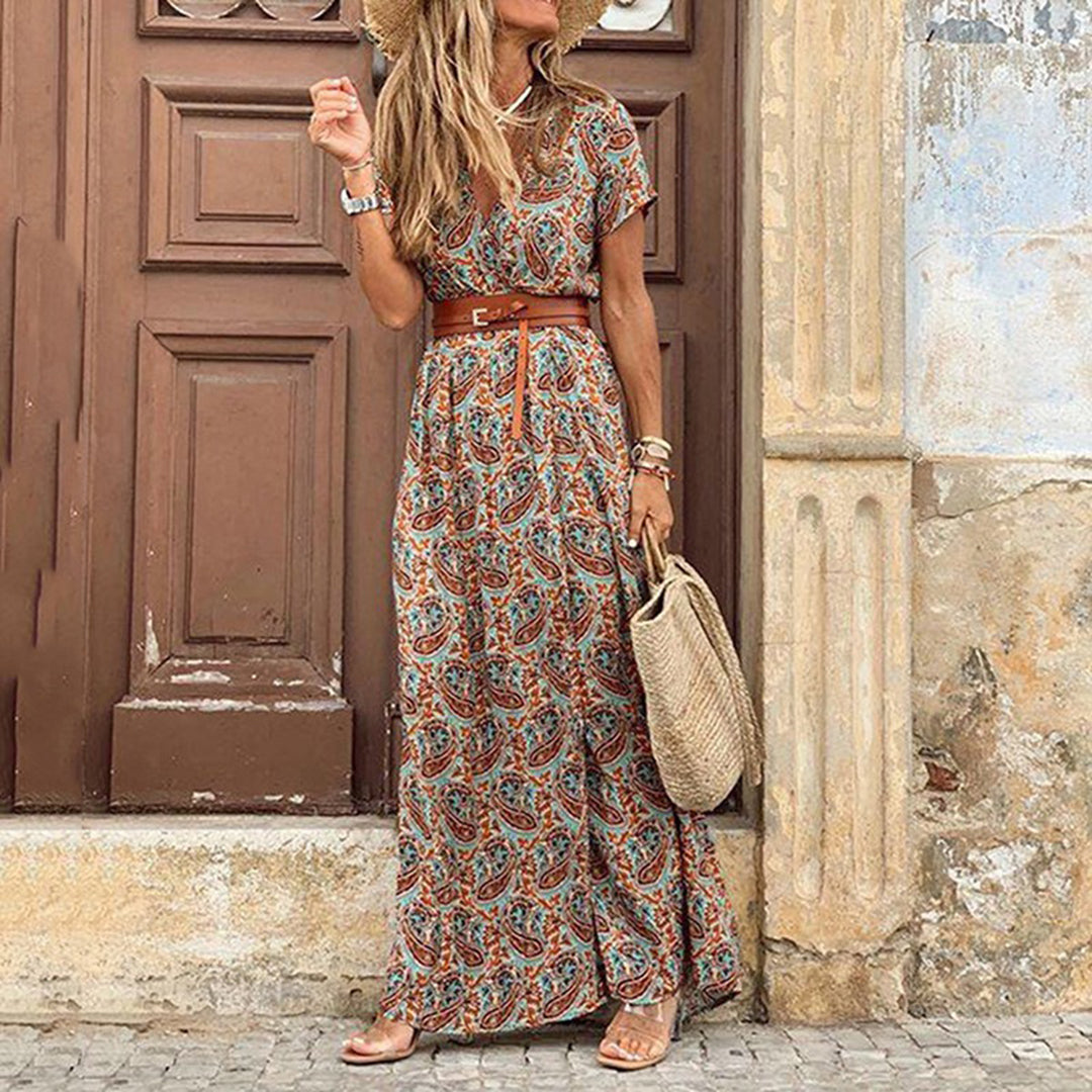 Zonara Bohemian Maxi Jurk Dames V-hals Tailleband Zomers Elegant
