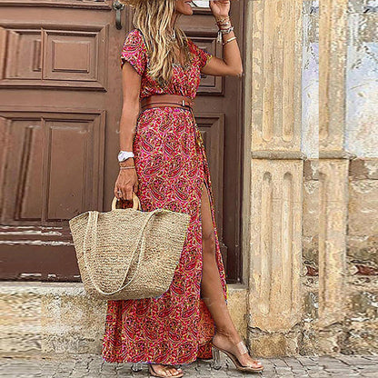 Zonara Bohemian Maxi Jurk Dames V-hals Tailleband Zomers Elegant