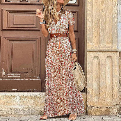 Zonara Bohemian Maxi Jurk Dames V-hals Tailleband Zomers Elegant