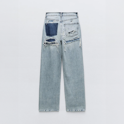 RetroRafel Vintage Dames Jeans Losse Pasvorm Lichtblauw Denim