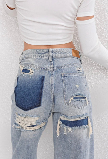 RetroRafel Vintage Dames Jeans Losse Pasvorm Lichtblauw Denim