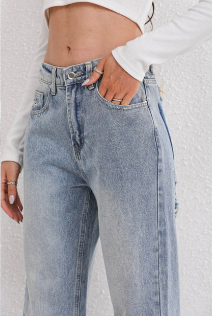 RetroRafel Vintage Dames Jeans Losse Pasvorm Lichtblauw Denim