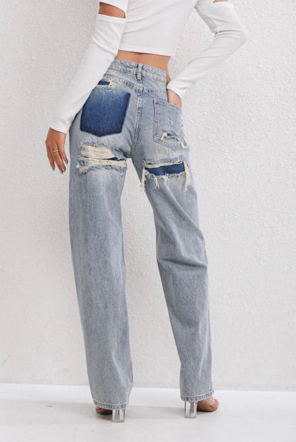 RetroRafel Vintage Dames Jeans Losse Pasvorm Lichtblauw Denim