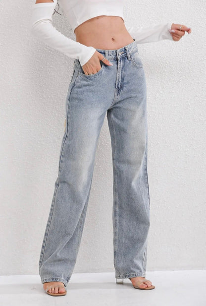 RetroRafel Vintage Dames Jeans Losse Pasvorm Lichtblauw Denim