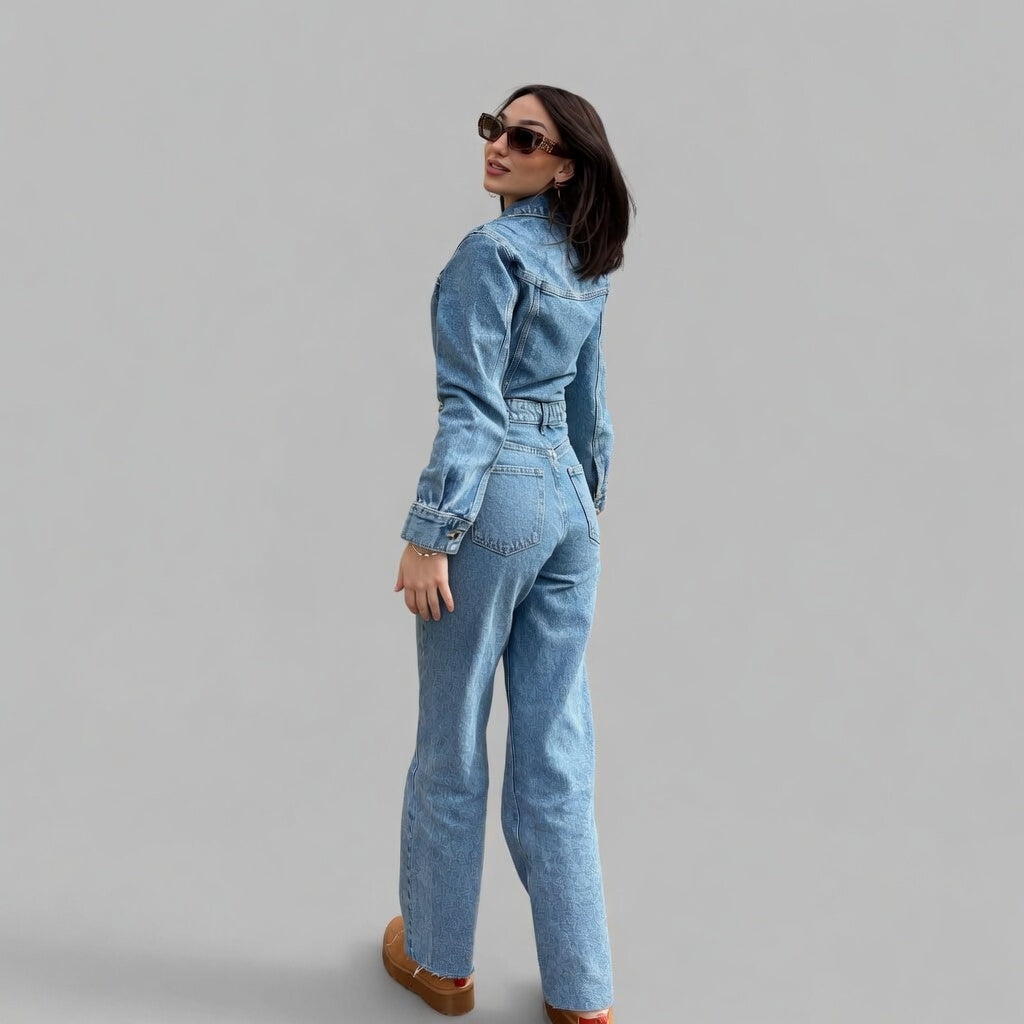 Novira denim jumpsuit dames casual stretch met knoopsluiting
