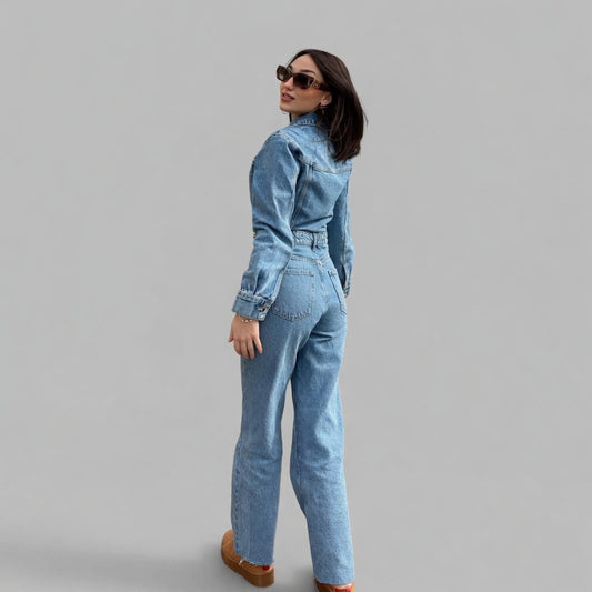 Novira denim jumpsuit dames casual stretch met knoopsluiting